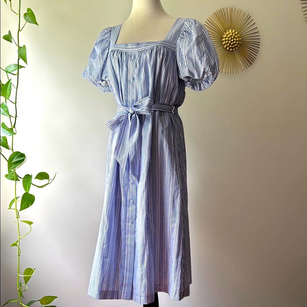 Alex Marie Square Neck Bubble Sleeve Flared Striped Dress